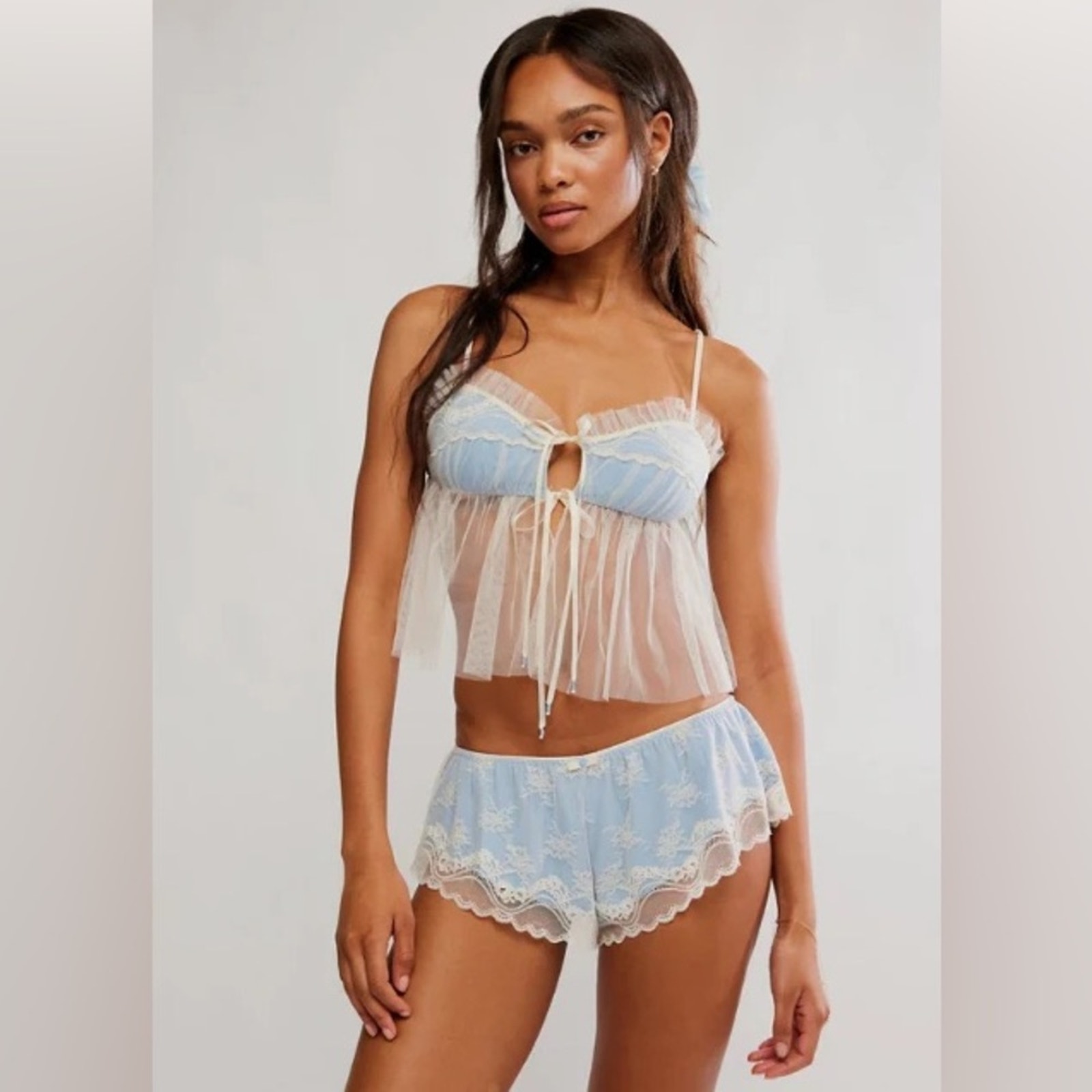 Free People X Intimately Night Call Boudoir Set In Blue Xl